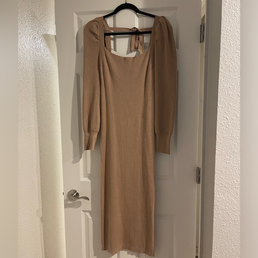 Charles Henry Square Neck Tie Back Puff Long Sleeve Sweater Dress